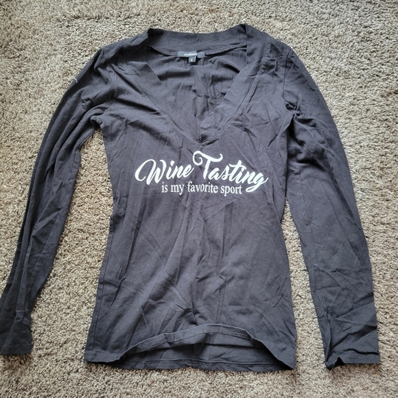 Long Sleeve Black Shirt: Wine tasting is my favorite sport! Woman's Medium - Picture 1 of 5
